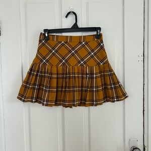 Forever 21 Mustard Plaid Ruffle Hem Skater Skirt